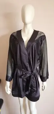 Playboy Ladies Black Amandier Short Satin Wrap Gown Robe Size L New