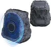 Outdoor Rock Speakers Wireless 80W Power Solar-Powered, 2 Drivers, Auto-Sync and Pair 100+ Speakers, IPX7 Waterproof, 24H Playtime Garden, Patio, Pool, Ideal for Music Entertainers - 2 Pack