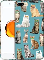 GlamCase for iPhone 7 Plus / 8 Plus, iPhone 7 Plus / 8 Plus Case - Cat Pattern with Sunglasses Teal Printed Sleek Cute Plastic Hard Protective Designer Back Phone Case for iPhone 7 Plus / 8 Plus