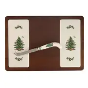 SPODE, "CHRISTMAS TREE" 13" CHEESE BOARD with CHEESE KNIFE GIFT SET, NEW IN BOX