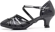 [FARZAH] Women's Latin Salsa Closed Toe Synthetic Ballroom Dance Shoes Evening Wedding Pumps(Black,6)