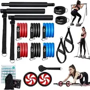 Pilates Bar Kit with 6 Resistance Bands,Yoga Exercise Bar with AB Roller,Portable Home Gym for Women and Men,Workout Equipment for Legs,Hip,Waist and Arm