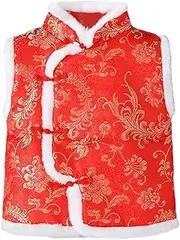 [Generic] Neon Kids Toddler Kids Fleece Vest Coat Chinese Calendar New Year Sleeveless Traditional Tang Suit Tops Infant Baby Coat Performance Costumes Size 6 Winter Coat