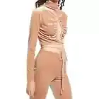 OPEN EDIT Velour Tie Front Crop Top In Tan Mocha NEW WITH TAGS