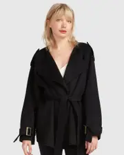 [Belle & Bloom] Let Me Go Wool Blend Collarless Coat - Black