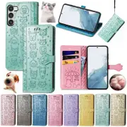 For Samsung S25 S24 S23 S22 21 20 Ultra Plus Case Cat & Dog Leather Wallet Cover