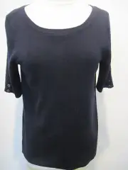 Talbots Black Cotton Rayon Short Sleeve Knit Top Woman's Size M NWT!