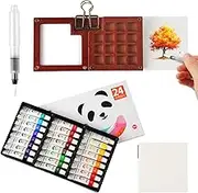 EukyPlace Mini Watercolour Kit – 24 Colors Mini Watercolour Travel Set with Wooden Gouache Paint Palette, Water Colour Paint Set with Brush & Paper – Portable Art Kit for Beginners & Artists