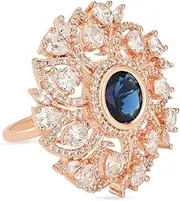 [I Jewels] Rose Gold Plated Indian Wedding Bollywood Stylish Latest Fashionable Design Floral CZ American Diamond Adjustable Finger Rings For Women & Girls (FL241Bl), No Gemstone