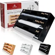 3 in 1 Foil and Cling Wrap Organiser (Aussie sizes) for Kitchen Storage & Organisation, Cling Wrap Dispenser with Cutter for Drawer, Pantry Organiser Fits Aluminium Foil Baking Paper 33cm Roll (Black)