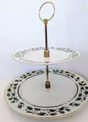 Vintage Christmas Holly Holiday 2-Tier Tidbit Tray Royal Limited Porcelain