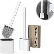 Heatunk 2-Pack Silicone Toilet Brushes with No-Slip Handle and Soft Bristles - Includes Holders and Anti-Drip Base - Complete Bathroom Cleaning Set-White