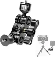 Double Ball Head Mount Adapter, 1/4in 360 ° Rotatable Magic Arm Camera Mount, Aluminum Multi Function Dual Ball Head Adapter for DSLR/Monitor/Video Lights