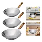 Wok Pan Wooden Handle Kitchen Unique Pattern Design Stainless Steel Griddle