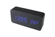 TODO Blue Led Wooden 3 Alarm Clock + Temperature Display Usb/Battery Wood Black 6035