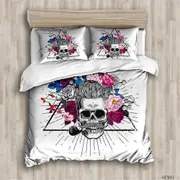 v3341 Bed Sheets Skull Black Super Bed Doona Duvet Cover Set Bed Sheets IU3341