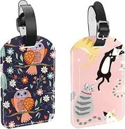 [WOSHJIUK] Luggage Tags,2 Pack Labels Suitcase Tags,Cartoon Pets Cats,Luggage Tags Privacy Protection Travel Bag Tag