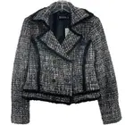 7th Ave Black Pastel Tweed Double-Breasted Moto Jacket Blazer Poly Womens Medium