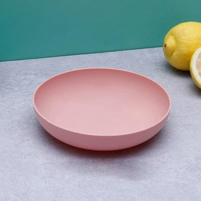 (Deep Round Pink)Dinner Plate Tableware Wheat Straw PP Dinnerware For Dish US