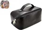 LAKSHMINARAYAN SALES Cosmetic Travel Bag, Women's Makeup Travel Bag Portable Leather Cosmetics Bag, Makeup Storage Bags with Handle and Divder, Wide Opening Makeup Organizer, BLACK, standard, Travel