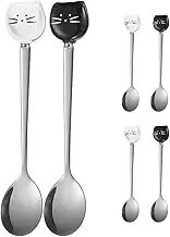 HEATSHAKING 6pcs Cute Ceramic Cat Spoons Whimsical Dining Utensils for Stirring Coffee Tea Ice Cream Desserts Charming Stainless Steel Handle for Home Cafes