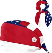 [CWAGFEQZ] Scrub Caps,Working Cap Hat with Sweatband Headgear for Women,Striped Pattern American Flag