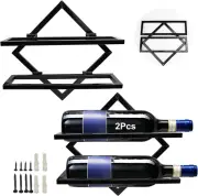 2Pcs Metal Wall Mounted Wine Holder, Upgrade Foldable Hanging Wall Wine Rack Org