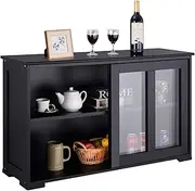 Giantex Buffet Sideboard, Wood Credenza with Sliding Doors, Storage Cabinet with Adjustable Shelf, Modern Console Table, Kitchen Cupboard, Buffet Pantry, Living Room Dining Room Furniture (Black)