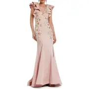 Mac Duggal Flutter Sleeve Embellished Mermaid Gown in Blush at Nordstrom, Size 4
