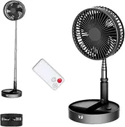 UN UNITEDTIME Desk Portable fan, Floor fan, My Foldaway Travel fan with remote Control Timer, Battery Operated or USB Powered, Adjustable Height Portable fan, 4 Speed Settings (Black)