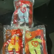 THREE RONALD MCDONALD BEARS - #6 #10 &#11 - 2004 MCDONALDS HAPPY MEAL - SEALED