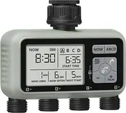 WILAWELS 4 Zone Sprinkler Timer, Garden Hose Timer, Automatic Irrigation System, Programmable Faucet, 4 Outlets, with Rain Delay, Manual Mode,Child Lock, for Yard, Garden, Lawn Greenish Gray D14WT06