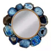 Blue Agate Geode Wall Mirror Agate Bathroom Mirror Christmas Gifts Decor 18"x18"