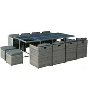 Hayman 13 Piece Wicker Outdoor Dining Table Set - Grey