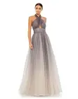 NWT Mac Duggal GLITTER OMBRE HALTER NECK BALLGOWN SZ 0 #20376 PURPLE