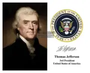 PRESIDENT THOMAS JEFFERSON PRESIDENTIAL SEAL AUTOGRAPHED 8X10 PHOTO
