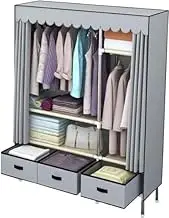 Portable Wardrobe Rack,Portable Wardrobe Shelves,Clothes Closet Storage Organizer with Hanging Rail,Shelves,Foldable Closet,Fabric Wardrobe for Bedroom,Grey-125x45x168cm