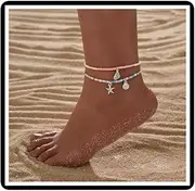 [Dishowme] Starfish Shell Anklet Bracelet Bohemian Shell Anklet Hawaiian Puka Beads Summer Beach Barefoot Sandal Jewellery for Women