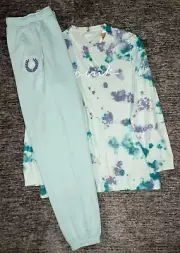 Victoria's Secret Pink Campus Tee Shirt + High Waist Gym Pants Set Opal Blue L