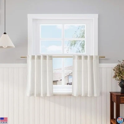 Linen Textured Light Filtering Short Curtains 24" Back Tab Rod Pocket Boho Tier