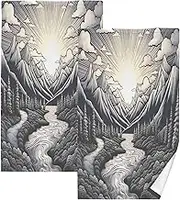 RPLIFE Drawing of Mountains River Cotton Bath Towels Set of 2, 16x28 Inches Decorative Bathroom Towel, Luxury Towels