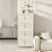 Cream White Folding Storage Cabinet 4 Tiers 19.69x11.81 Collapsible Bins with
