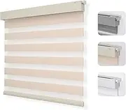 Joydeco No Drill No Tool Cordless Zebra Blinds for Windows, Dual-Layer Privacy Shades for Windows, Easy to Install, Light Filtering Sheer Blinds for Home (Light Beige,34 "W x 75 "H)