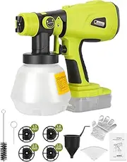 [WaxPar] Paint Sprayer for Ryobi 18V One+ Battery, 200W Cordless Paint Sprayer HVLP Paint Gun Sprayer Gun with Brushless Motor, 4 Copper Nozzles for DIY Fence Chairs Painting(Tool Only)