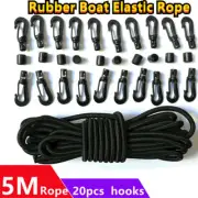 5m Elastic Bungee Cord Shock Cord Tethering Boat Kayak 20 Rope Hooks End Tool ,
