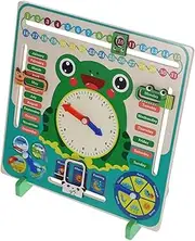 Toddmomy Educational Wooden Clock Frog Calendar Toy for Boys and Girls Learning Clock Days Week Cognitive Development Toy
