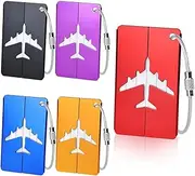MOXYOY 5-Piece Metal Luggage Tags Set,Durable Aluminium Travel Suitcase ID Tags with Stainless Steel Cable Ties & Waterproof PVC Cards