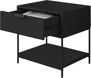 Modern Bedside Table with Storage Drawer & Open Shlef Nightstand Sofa End Table Side Table Bedroom Living Room Furniture Black