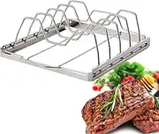 Welhammsae 2 Pcs Barbecue Grill Rack, Rib Racks, Stainless Steel BBQ Roasting Rack, Baking/Cooling Rack, for Oven and Outdoor Barbeque,Oven & Dishwasher Safe, Cook Chili Chicken Legs Wings BBQ Tool