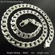 Necklace Real 925 Sterling Silver Filled Solid Men's Cuban Link 10mm Chain 80cm